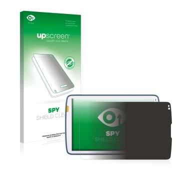 Face avant d’un emballage produit avec le logo de la marque upscreen. À côté, l’appareil Zebra ET45 10.1