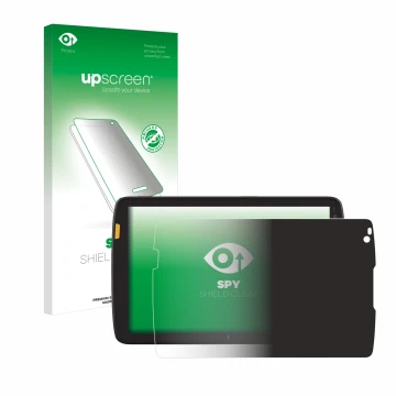 Face avant d’un emballage produit avec le logo de la marque upscreen. À côté, l’appareil Zebra ET45 8