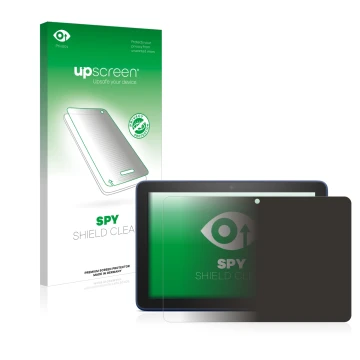 Face avant d’un emballage produit avec le logo de la marque upscreen. À côté, l’appareil Amazon Fire HD 8 Plus 2022 est représ