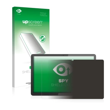 Face avant d’un emballage produit avec le logo de la marque upscreen. À côté, l’appareil Lenovo IdeaPad duet 3 Chromebook 11