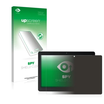 Face avant d’un emballage produit avec le logo de la marque upscreen. À côté, l’appareil Acepad A145 10.1