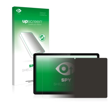 Face avant d’un emballage produit avec le logo de la marque upscreen. À côté, l’appareil realme Pad 10.4