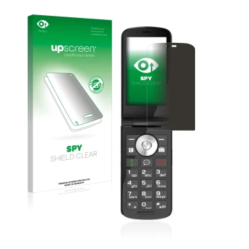Face avant d’un emballage produit avec le logo de la marque upscreen. À côté, l’appareil Emporia TOUCHsmart.2 est représenté a