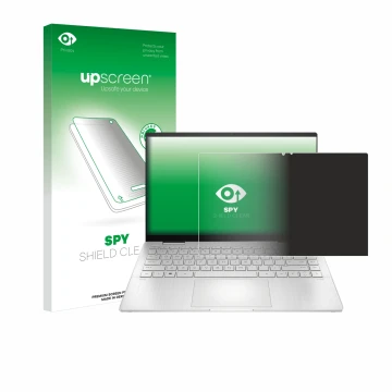 Face avant d’un emballage produit avec le logo de la marque upscreen. À côté, l’appareil HP Pavilion x360 2-in-1 (14-ekX) est 