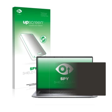Face avant d’un emballage produit avec le logo de la marque upscreen. À côté, l’appareil Dell Latitude 9520 2-in-1 est représe