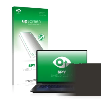 Face avant d’un emballage produit avec le logo de la marque upscreen. À côté, l’appareil ASUS ROG Flow X16 est représenté avec