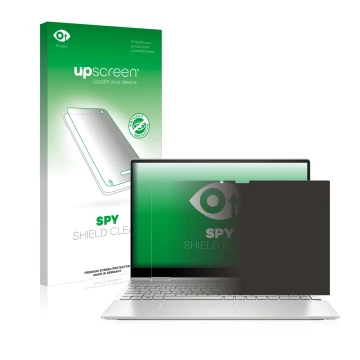 Face avant d’un emballage produit avec le logo de la marque upscreen. À côté, l’appareil HP Envy x360 2-in-1 15-ew est représe