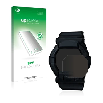 Face avant d’un emballage produit avec le logo de la marque upscreen. À côté, l’appareil Casio G-Shock GD350 est représenté av