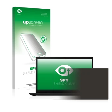 Face avant d’un emballage produit avec le logo de la marque upscreen. À côté, l’appareil Lenovo ThinkPad L15 Gen 3 est représe
