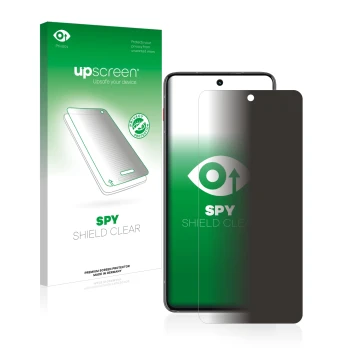 Face avant d’un emballage produit avec le logo de la marque upscreen. À côté, l’appareil Motorola ThinkPhone est représenté av