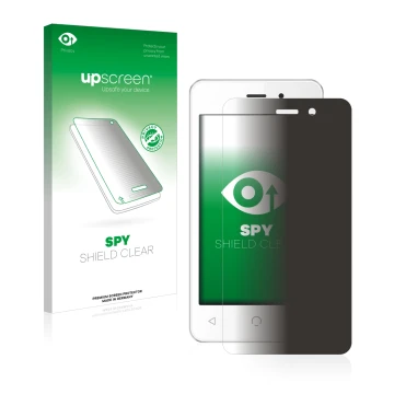 Face avant d’un emballage produit avec le logo de la marque upscreen. À côté, l’appareil NUU Mobile A1 est représenté avec la 