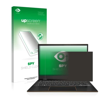 Face avant d’un emballage produit avec le logo de la marque upscreen. À côté, l’appareil MSI Summit E13 Flip Evo est représent