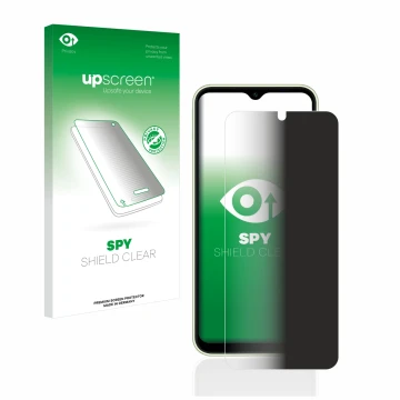 Face avant d’un emballage produit avec le logo de la marque upscreen. À côté, l’appareil Samsung Galaxy A14 4G est représenté 
