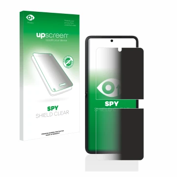 Face avant d’un emballage produit avec le logo de la marque upscreen. À côté, l’appareil Oppo Find N2 Flip est représenté avec
