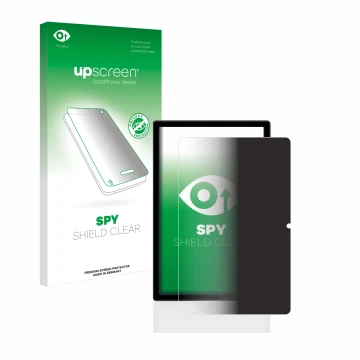 Face avant d’un emballage produit avec le logo de la marque upscreen. À côté, l’appareil Blackview Tab 16 est représenté avec 