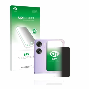 Face avant d’un emballage produit avec le logo de la marque upscreen. À côté, l’appareil Oppo Find N2 Flip (Affichage arrière)
