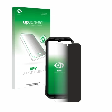 Face avant d’un emballage produit avec le logo de la marque upscreen. À côté, l’appareil Doogee S100 est représenté avec la pr