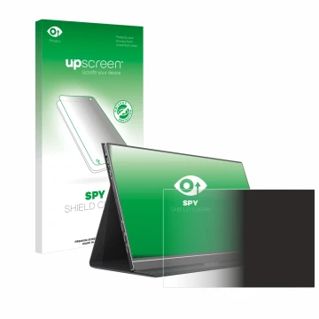 Face avant d’un emballage produit avec le logo de la marque upscreen. À côté, l’appareil Arzopa ‎S1 Table 15.6