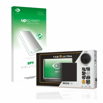Face avant d’un emballage produit avec le logo de la marque upscreen. À côté, l’appareil Rover TAB 5 ULTRA est représenté avec