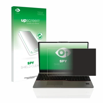 Face avant d’un emballage produit avec le logo de la marque upscreen. À côté, l’appareil Fujitsu Lifebook U7512 est représenté