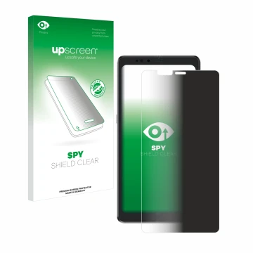 Face avant d’un emballage produit avec le logo de la marque upscreen. À côté, l’appareil Hisense A9 est représenté avec la pro