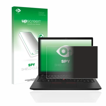 Face avant d’un emballage produit avec le logo de la marque upscreen. À côté, l’appareil Lenovo ThinkPad X13 Gen 3 est représe