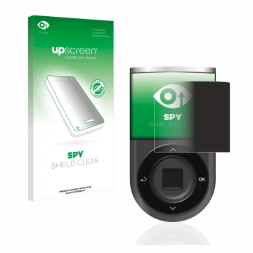 Face avant d’un emballage produit avec le logo de la marque upscreen. À côté, l’appareil D’CENT Biometric Wallet est représent