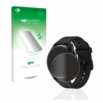 Face avant d’un emballage produit avec le logo de la marque upscreen. À côté, l’appareil Mobvoi TicWatch Pro 5 est représenté 