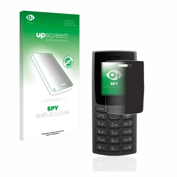 Face avant d’un emballage produit avec le logo de la marque upscreen. À côté, l’appareil Nokia 110 (2023) est représenté avec 