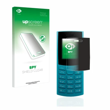 Face avant d’un emballage produit avec le logo de la marque upscreen. À côté, l’appareil Nokia 105 4G (2023) est représenté av