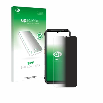 Face avant d’un emballage produit avec le logo de la marque upscreen. À côté, l’appareil Ulefone Power Armor 19T est représent