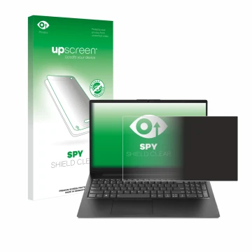 Face avant d’un emballage produit avec le logo de la marque upscreen. À côté, l’appareil Lenovo V15 Gen 4 AMN est représenté a