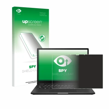 Face avant d’un emballage produit avec le logo de la marque upscreen. À côté, l’appareil ASUS ROG Flow X13 2023 est représenté