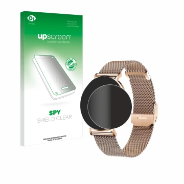 Face avant d’un emballage produit avec le logo de la marque upscreen. À côté, l’appareil Xcoast X-Watch Siona 2 est représenté