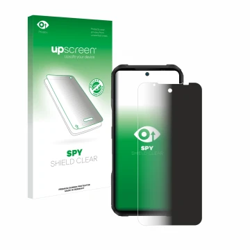 Face avant d’un emballage produit avec le logo de la marque upscreen. À côté, l’appareil Doogee V20 Pro est représenté avec la