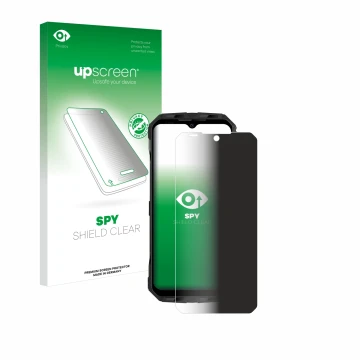 Face avant d’un emballage produit avec le logo de la marque upscreen. À côté, l’appareil Doogee V Max est représenté avec la p
