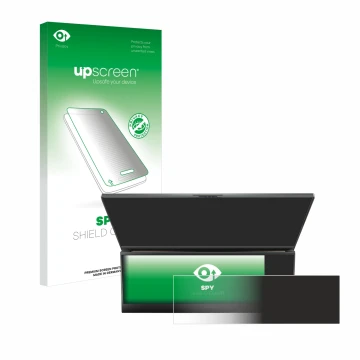 Face avant d’un emballage produit avec le logo de la marque upscreen. À côté, l’appareil ASUS ROG Zephyrus Duo 16 2023 (Touch 