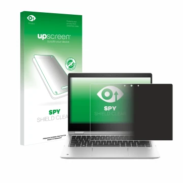 Face avant d’un emballage produit avec le logo de la marque upscreen. À côté, l’appareil HP ProBook x360 435 G10 est représent