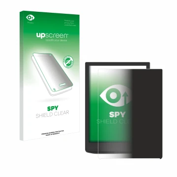 Face avant d’un emballage produit avec le logo de la marque upscreen. À côté, l’appareil PocketBook InkPad 4 est représenté av