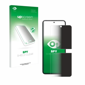 Face avant d’un emballage produit avec le logo de la marque upscreen. À côté, l’appareil Samsung Galaxy Z Flip 5 est représent