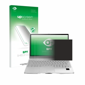 Face avant d’un emballage produit avec le logo de la marque upscreen. À côté, l’appareil Fujitsu Lifebook U9313X est représent