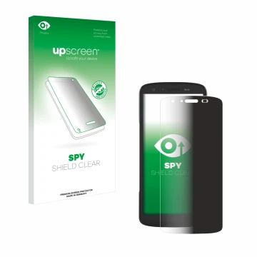 Face avant d’un emballage produit avec le logo de la marque upscreen. À côté, l’appareil Zebra TC27 est représenté avec la pro