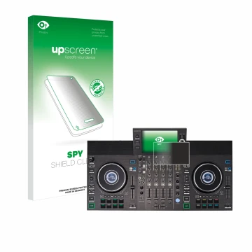 Face avant d’un emballage produit avec le logo de la marque upscreen. À côté, l’appareil Denon DJ SC LIVE 4 est représenté ave