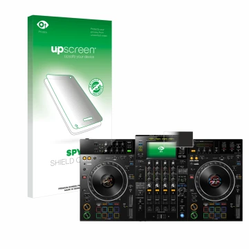 Face avant d’un emballage produit avec le logo de la marque upscreen. À côté, l’appareil Pioneer XDJ -XZ est représenté avec l