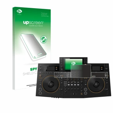 Face avant d’un emballage produit avec le logo de la marque upscreen. À côté, l’appareil Pioneer OPUS-QUAD est représenté avec