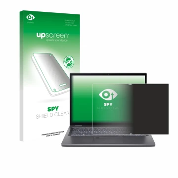 Face avant d’un emballage produit avec le logo de la marque upscreen. À côté, l’appareil Acer Aspire 5 Spin 14 est représenté 
