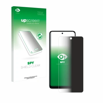 Face avant d’un emballage produit avec le logo de la marque upscreen. À côté, l’appareil Motorola Moto G54 est représenté avec