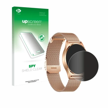 Face avant d’un emballage produit avec le logo de la marque upscreen. À côté, l’appareil Xcoast X-Watch Joli XC Pro est représ