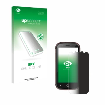 Face avant d’un emballage produit avec le logo de la marque upscreen. À côté, l’appareil Unihertz Jelly Star est représenté av