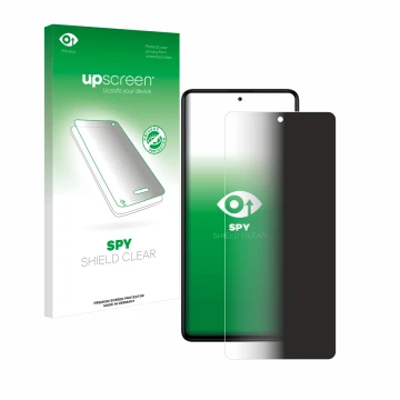 Face avant d’un emballage produit avec le logo de la marque upscreen. À côté, l’appareil Xiaomi Redmi Note 12 Pro+ est représe